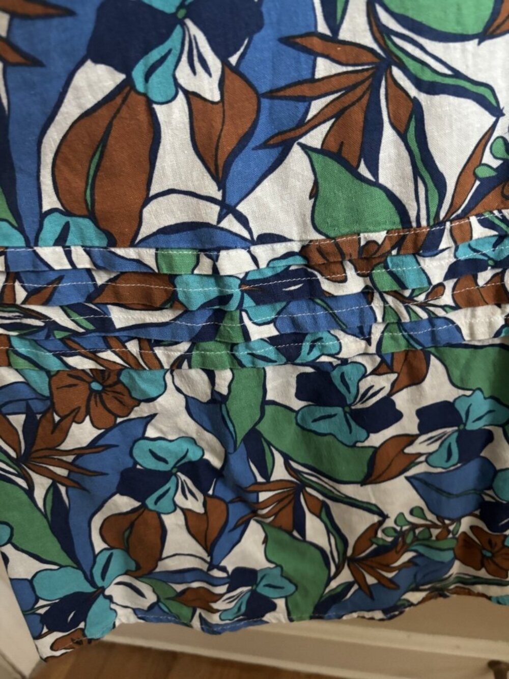 C&C California Linen Blend Maxi Dress Tropical Print Fit And Flare Large Coastal - Picture 8 of 14